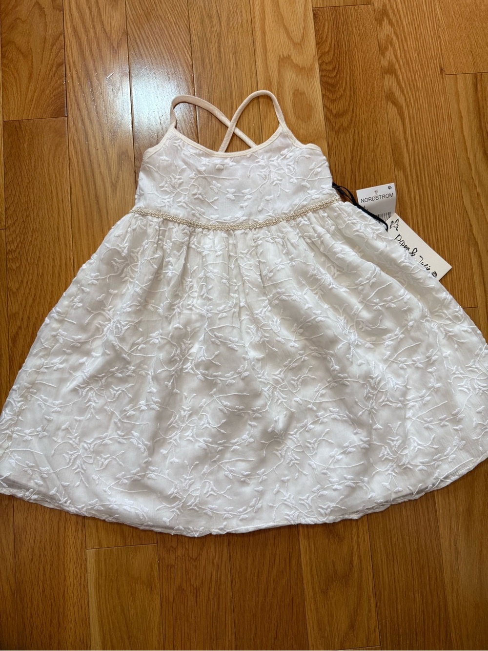 Nordstrom White Embroidered Cross-Back Party Dress